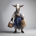 Traditional Bavarian Goat Portrait With Basketed Bags