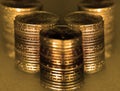 Old Gold Coins in Stacks and Piles for Cash Money Representing Wealth and Riches Royalty Free Stock Photo