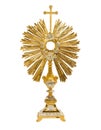 Old gold monstrance on white background Royalty Free Stock Photo