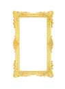 Old gold picture frame with  carving  patterns isolated on white background with clipping path Royalty Free Stock Photo