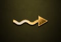 Old gold effect of waving arrow with 3D glossy style Mockup. Royalty Free Stock Photo