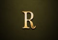 Old gold effect of letter R with 3D glossy style Mockup. Royalty Free Stock Photo