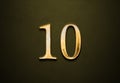 Old gold effect of number 10 with 3D glossy style Mockup. Royalty Free Stock Photo