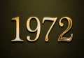 Old gold effect of 1972 number with 3D glossy style Mockup. Royalty Free Stock Photo