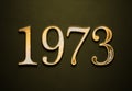 Old gold effect of 1973 number with 3D glossy style Mockup. Royalty Free Stock Photo