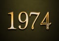 Old gold effect of 1974 number with 3D glossy style Mockup. Royalty Free Stock Photo