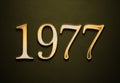 Old gold effect of 1977 number with 3D glossy style Mockup. Royalty Free Stock Photo