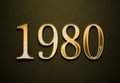 Old gold effect of 1980 number with 3D glossy style Mockup. Royalty Free Stock Photo