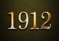 Old gold effect of 1912 number with 3D glossy style Mockup. Royalty Free Stock Photo