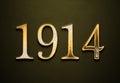 Old gold effect of 1914 number with 3D glossy style Mockup. Royalty Free Stock Photo