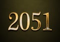 Old gold effect of 2051 number with 3D glossy style Mockup.