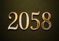 Old gold effect of 2058 number with 3D glossy style Mockup. Royalty Free Stock Photo