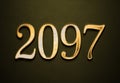 Old gold effect of 2097 number with 3D glossy style Mockup. Royalty Free Stock Photo
