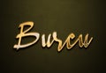Old gold text effect of name Burcu with 3D glossy style Mockup. Royalty Free Stock Photo