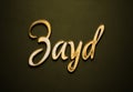 Old gold text effect of name Zayd with 3D glossy style Mockup. Royalty Free Stock Photo