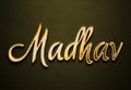 Old gold text effect of name Madhav with 3D glossy style Mockup. Royalty Free Stock Photo