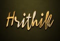 Old gold text effect of name Hrithik with 3D glossy style Mockup. Royalty Free Stock Photo