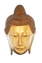 Old Golden Buddha head isolated on white background. Royalty Free Stock Photo