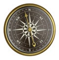 Old golden compass with dark face isolated Royalty Free Stock Photo