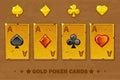 Old Golden four Ace Poker Playing Cards. Icons for game assets Royalty Free Stock Photo