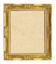 old golden frame with empty grunge linen canvas for your picture Royalty Free Stock Photo