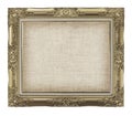 Old golden frame with empty grunge linen canvas for your picture Royalty Free Stock Photo