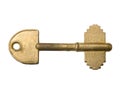 Old golden key isolated, clipping path. Royalty Free Stock Photo