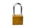 Old golden lock with key on white background Royalty Free Stock Photo