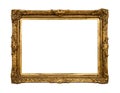 Old golden retro mirror frame, isolated on white