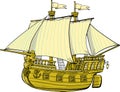 old golden sailing ship with a mermaid