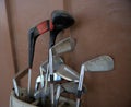 Old golf clubs in bag Royalty Free Stock Photo