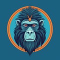 Cosmic Gorilla Head Illustration In Dark Cyan And Orange