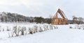 Old gothic church, winter landscape, Zapyskis, Lithuania Royalty Free Stock Photo