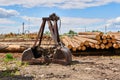 Old grab bucket in the yard of a woodworking factory Royalty Free Stock Photo