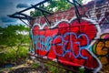 An old, graffiti-covered building at the Reading Viaduct in Phil