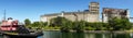 Old grains silo and boat in Old-Port of Montreal Royalty Free Stock Photo