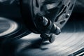 The old gramophone. Closeup view. Toned Royalty Free Stock Photo