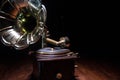 Old gramophone on a dark background. Music concept Royalty Free Stock Photo