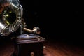 Old gramophone on a dark background. Music concept Royalty Free Stock Photo