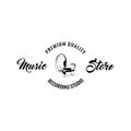 Old gramophone icon. Music store logo. Music shop emblem label. Recording studio. Premium quality. Vector. Royalty Free Stock Photo