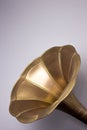 Old gramophone with a plate record. Portable wind-up gramophone. Patephone