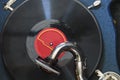 Old gramophone record on a gramophone closeup. Royalty Free Stock Photo