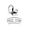Old gramophone. Retro music. Music store. Vector illustration.