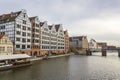 Old granaries by the river Motlawa in Gdansk, Poland