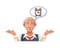 Old grandfather with alarm clock in speech bubble Royalty Free Stock Photo