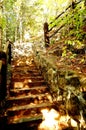 Old granite and limestone steps with wooden rails Royalty Free Stock Photo