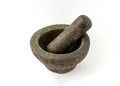 Old granite pestle and mortar isolated on white background Royalty Free Stock Photo
