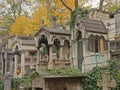 Old graves tombs in Montmartre cemetery, Paris, France, low angle view