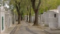 Old graves and trees in Alto de Sao Joao cemetery in Lisbon, Portugal