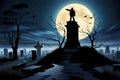 Old graveyard at Halloween night by the light of the full Moon Royalty Free Stock Photo